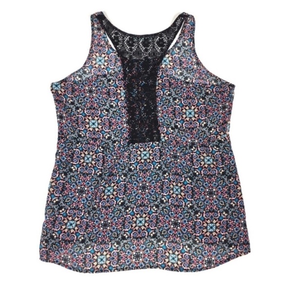MAURICES Tank Top Sheer Lace Racerback Floral Flowers Kaleidoscope Size Large - Picture 3 of 6